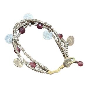 Three Strand Assorted Bead Pattern Bracelet Silver/Bulgarian Rose Red Women